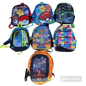 7pc Lot Pokemon Fortnite Naruto Kids Multicolor  Print Backpacks
